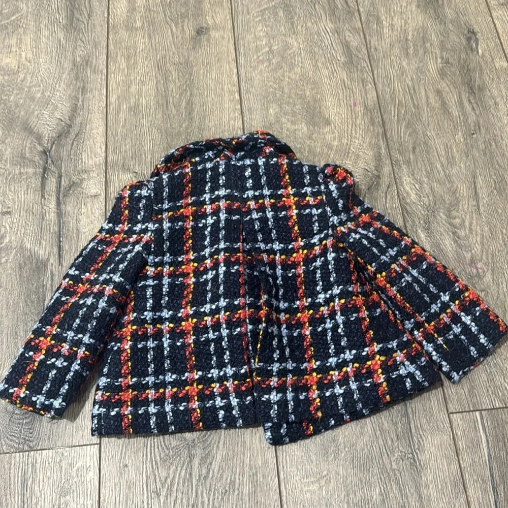 • Janie and Jack • Girls Merchant Marine Plaid Boucle Coat Blue Gold 18-24